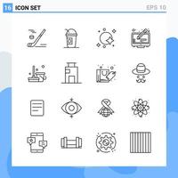 los iconos de estilo moderno de 16 líneas describen símbolos para uso general signo de icono de línea creativa aislado sobre fondo blanco paquete de 16 iconos vector