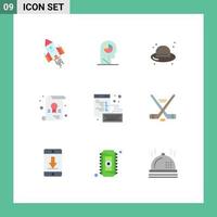 Pictogram Set of 9 Simple Flat Colors of coding school hat diploma straw hat Editable Vector Design Elements