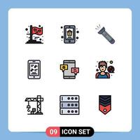 Set of 9 Modern UI Icons Symbols Signs for phone multimedia real estate movie camping Editable Vector Design Elements