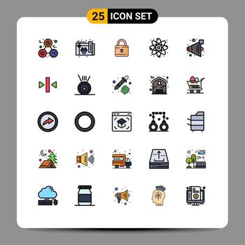 paquete de 25 colores planos creativos de línea rellena de computación de sonido de reproducción elementos de diseño vectorial editables sin reacción vector