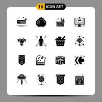 16 Thematic Vector Solid Glyphs and Editable Symbols of report computer airport user transport Editable Vector Design Elements