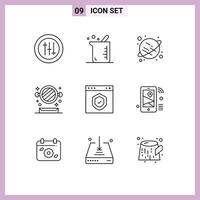 9 Universal Outline Signs Symbols of page check saturn browser shelf Editable Vector Design Elements