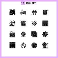 Modern Set of 16 Solid Glyphs Pictograph of iot internet music speaker light bulb Editable Vector Design Elements