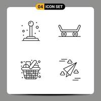 Mobile Interface Line Set of 4 Pictograms of control items skateboard grocery design Editable Vector Design Elements