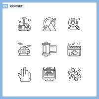 9 Universal Outlines Set for Web and Mobile Applications film transport antivirus electric search Editable Vector Design Elements