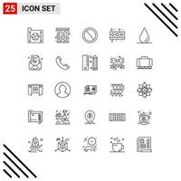 Set of 25 Vector Lines on Grid for kitchen cooking clothes cooker trash Editable Vector Design Elements