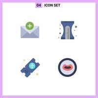 Pack of 4 Modern Flat Icons Signs and Symbols for Web Print Media such as medical travel back to school sharpener lips Editable Vector Design Elements