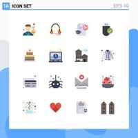 Group of 16 Modern Flat Colors Set for connected a headset graduation cap Editable Pack of Creative Vector Design Elements