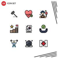 Filledline Flat Color Pack of 9 Universal Symbols of positions analytics heart beat analysis male Editable Vector Design Elements