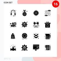 Group of 16 Modern Solid Glyphs Set for share sata won cable planning Editable Vector Design Elements