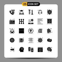 25 Thematic Vector Solid Glyphs and Editable Symbols of people headphone construction hardware audio Editable Vector Design Elements