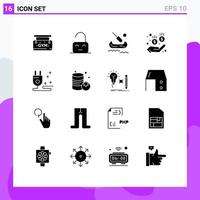 Set of 16 Modern UI Icons Symbols Signs for supermarket marketing kayak cable money Editable Vector Design Elements