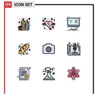 Set of 9 Modern UI Icons Symbols Signs for image thanks day computer food baking Editable Vector Design Elements