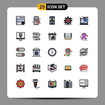 paquete de línea de vector editable de 25 colores planos de línea rellena simple de código fuente de comunicaciones de equipo web html elementos de diseño de vector editable
