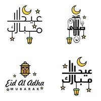 4 saludos modernos de eid fitr escritos en texto decorativo de caligrafía árabe para tarjetas de felicitación y deseando el feliz eid en esta ocasión religiosa vector