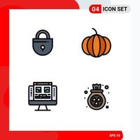 Mobile Interface Filledline Flat Color Set of 4 Pictograms of internet screen security gallery pollution Editable Vector Design Elements