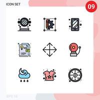 9 Thematic Vector Filledline Flat Colors and Editable Symbols of alarm move phone arrow layout Editable Vector Design Elements