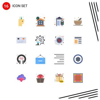Pictogram Set of 16 Simple Flat Colors of money science calculate soup payable Editable Pack of Creative Vector Design Elements