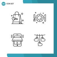 Vector Pack of 4 Outline Symbols Line Style Icon Set on White Background for Web and Mobile