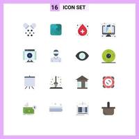 Modern Set of 16 Flat Colors Pictograph of internet chart blood monitor dashboard Editable Pack of Creative Vector Design Elements