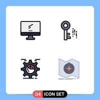 4 Universal Filledline Flat Color Signs Symbols of computer gear imac security chart Editable Vector Design Elements