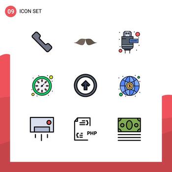 9 Thematic Vector Filledline Flat Colors and Editable Symbols of user interface button cable arrow time Editable Vector Design Elements