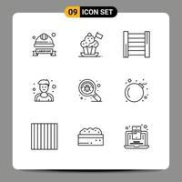 Pack of 9 Modern Outlines Signs and Symbols for Web Print Media such as find sportsman cooker hat man tools Editable Vector Design Elements