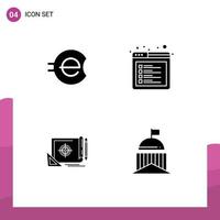 4 Thematic Vector Solid Glyphs and Editable Symbols of e coin file crypto currency tab marketing Editable Vector Design Elements