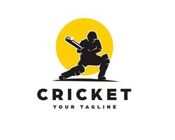 silueta de jugador de cricket golpeando la plantilla de diseño de logotipo de pelota vector