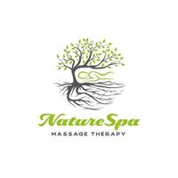 logotipo de terapia de masaje de spa natural. plantilla de diseño de logotipo de spa de árbol y raíces vector