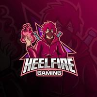 un hombre con fuego en la mano mascota esport diseño de logotipo vector