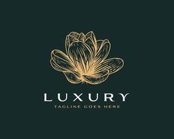 Luxury premium hand drawn lotus logo design template vector