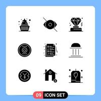 Pack of 9 Modern Solid Glyphs Signs and Symbols for Web Print Media such as document power human energy computing Editable Vector Design Elements