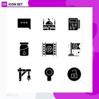 Set of 9 Modern UI Icons Symbols Signs for multimedia media gym film drop Editable Vector Design Elements