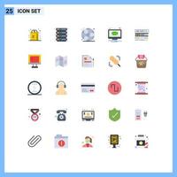 Mobile Interface Flat Color Set of 25 Pictograms of module audio back to school screen message Editable Vector Design Elements