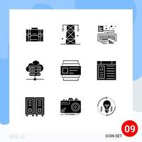 Modern Set of 9 Solid Glyphs Pictograph of network server attach energy type hands Editable Vector Design Elements