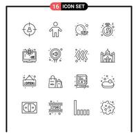 Universal Icon Symbols Group of 16 Modern Outlines of science atom food proposal love Editable Vector Design Elements