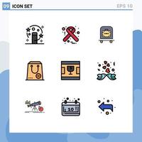Group of 9 Modern Filledline Flat Colors Set for broken package hotel minus commerce Editable Vector Design Elements