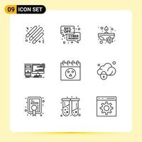 Outline Pack of 9 Universal Symbols of system hardware sale desktop flower Editable Vector Design Elements