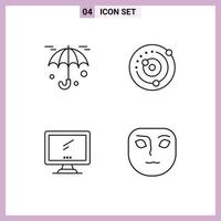 Set of 4 Modern UI Icons Symbols Signs for insurance monitor orbit solar system imac Editable Vector Design Elements