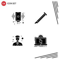 Group of 4 Modern Solid Glyphs Set for microphone sound audio flute man Editable Vector Design Elements