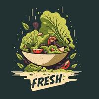 Green salad of fresh vegetables in a  salad bowl object isolated background vector