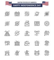 Happy Independence Day Pack of 25 Lines Signs and Symbols for flag security hotdog american sweet Editable USA Day Vector Design Elements