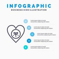 ecología medio ambiente favorito corazón como icono de línea con 5 pasos presentación infografía fondo vector