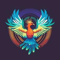 Flying Phoenix Shield Mascot Character logo Design Illustration vector
