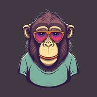 Illustration of Monkey Head Face  for mascot and logo. Geek  Chimpanzee Icon Badge Poster vector