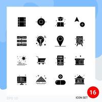 Pack of 16 creative Solid Glyphs of files storage education data cursor Editable Vector Design Elements