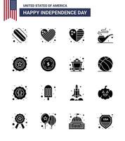 Happy Independence Day 16 Solid Glyphs Icon Pack for Web and Print american star country police smoke Editable USA Day Vector Design Elements