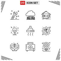 9 Icons Line Style Grid Based Creative Outline Symbols for Website Design Simple Line Icon Signs Isolated on White Background 9 Icon Set vector