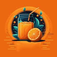 ilustración de jugo de naranja de fruta con rodajas de naranjas en color plano de vector de fondo aislado